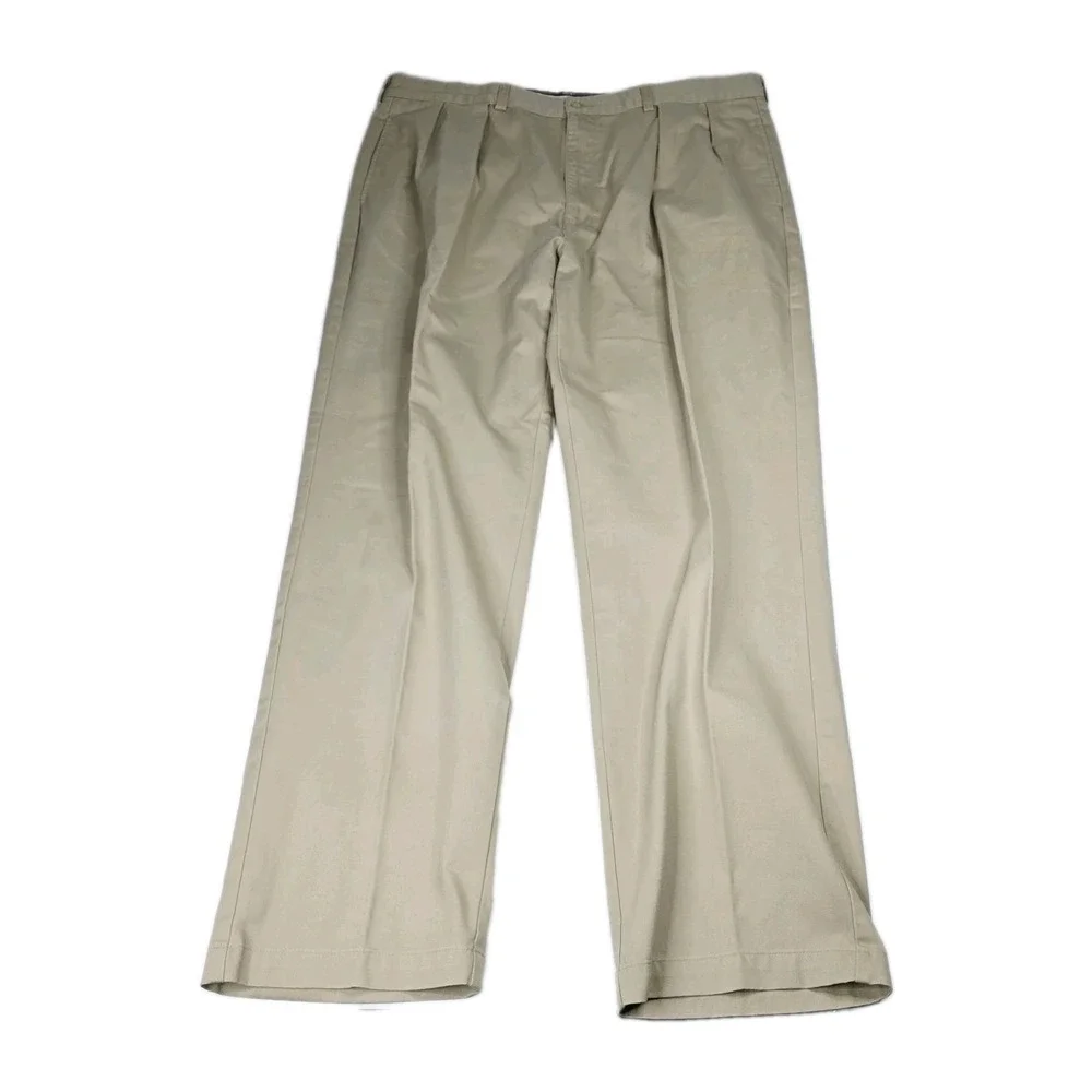Polo Ralph Lauren Pants Mens 42x34 Khaki Tan Pleated Chino Trousers Cotton 42
